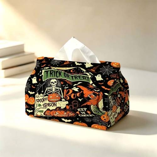 imagem do item 1pc tampa de caixa de lenços premium esqueleto tema de capacidade reutilizável casa de banho quarto decoração de ca minimalista caixa de lenços halloween