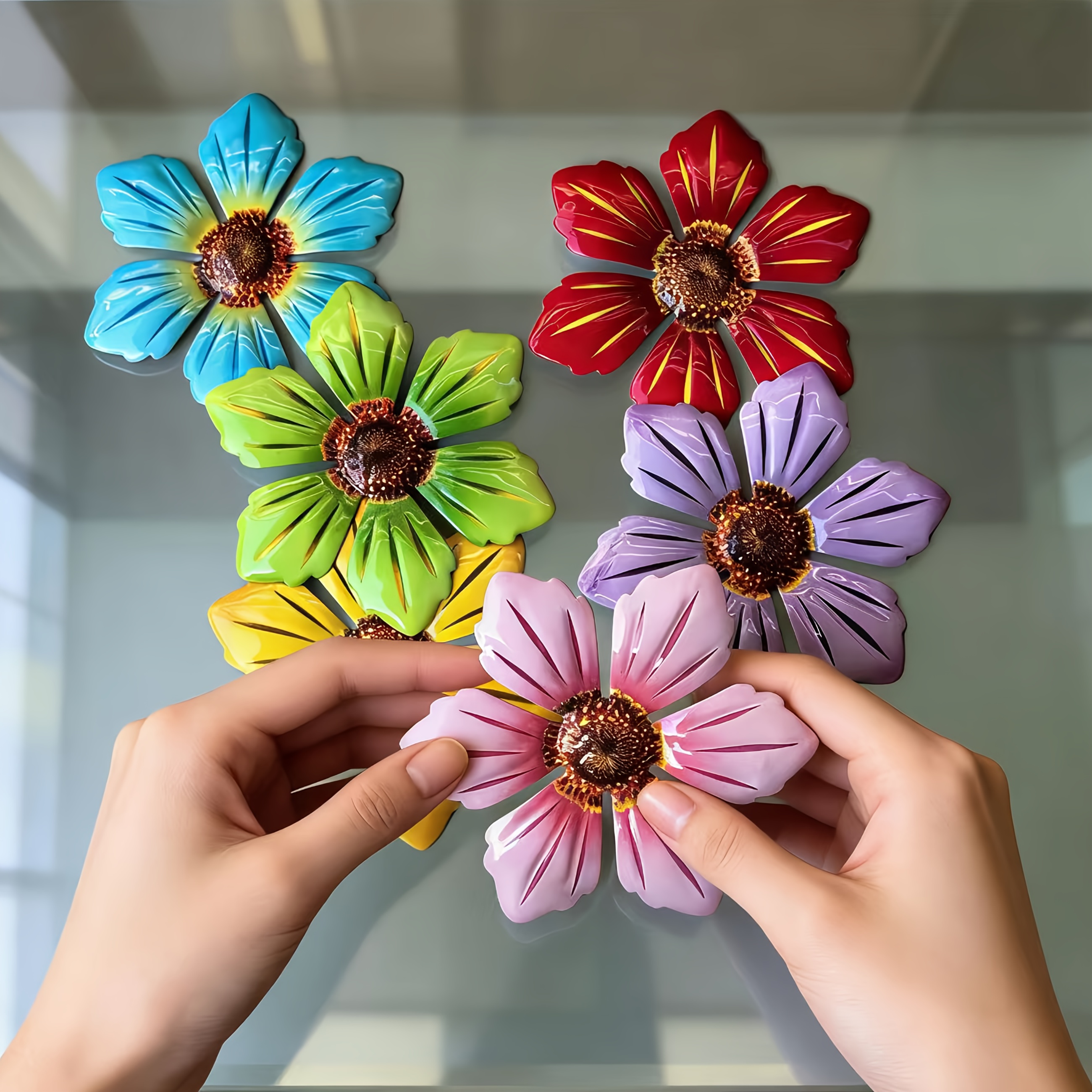 TEMU Set de 6 piezas 2D, Kit de pared floral, Material acrílico duradero, para decoración de paredes de jardín, Decoración interior y exterior, para