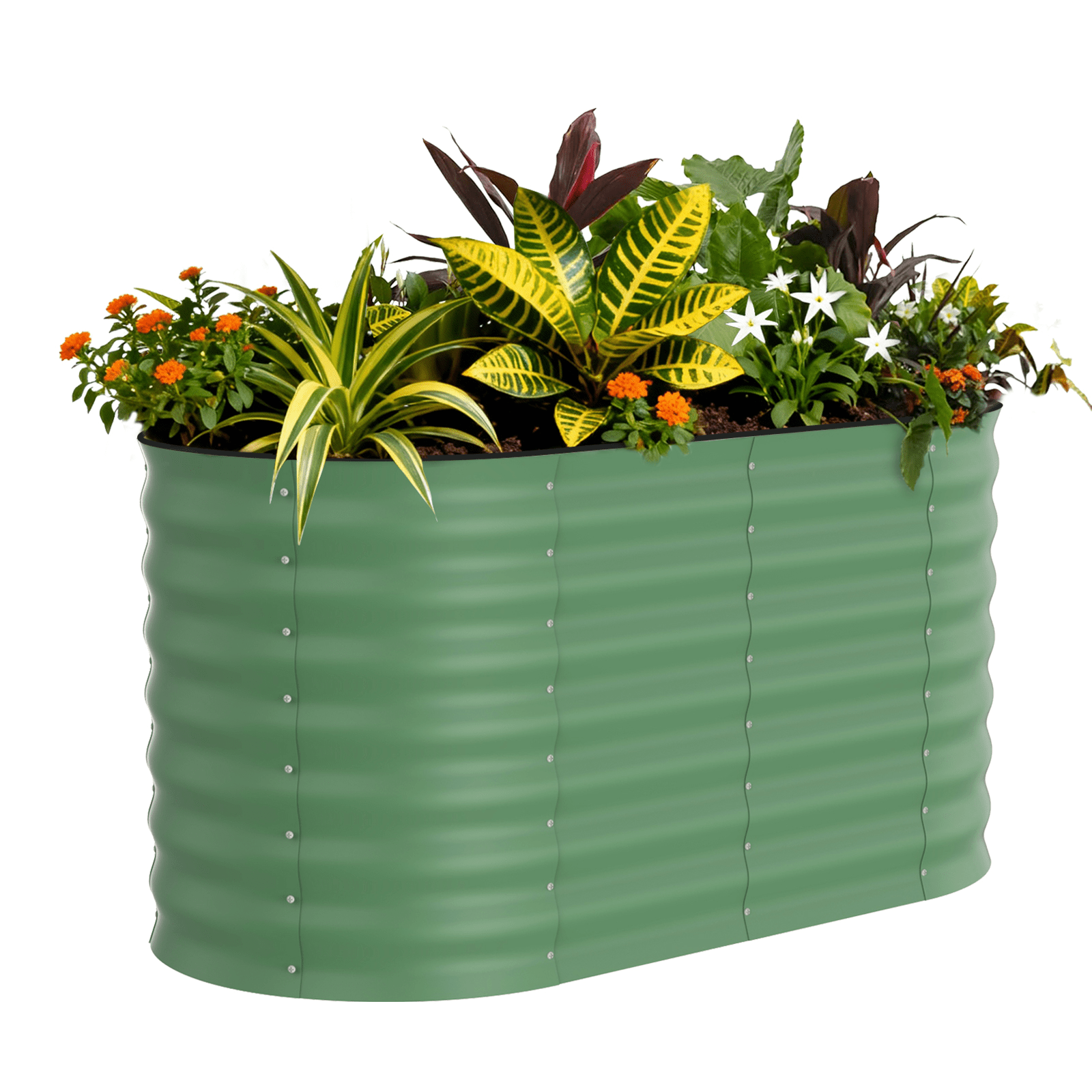 Oval Raised Garden Bed - For Healthy Gardening & Plant Care - Durable Steel, Beige Modern Planter For Patios & Small Spaces