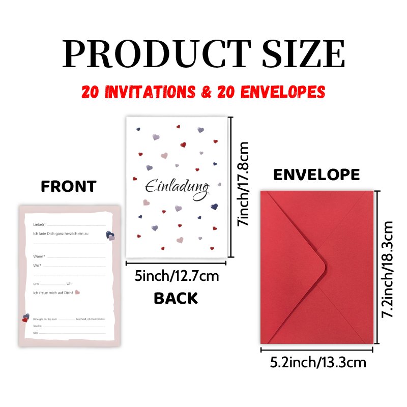 TEMU Upgraded Thick Paper, High-quality Printing. Invitations 20 Cards And 20 Envelopes, Featuring A Double-sided Design. Perfect For Celebrating