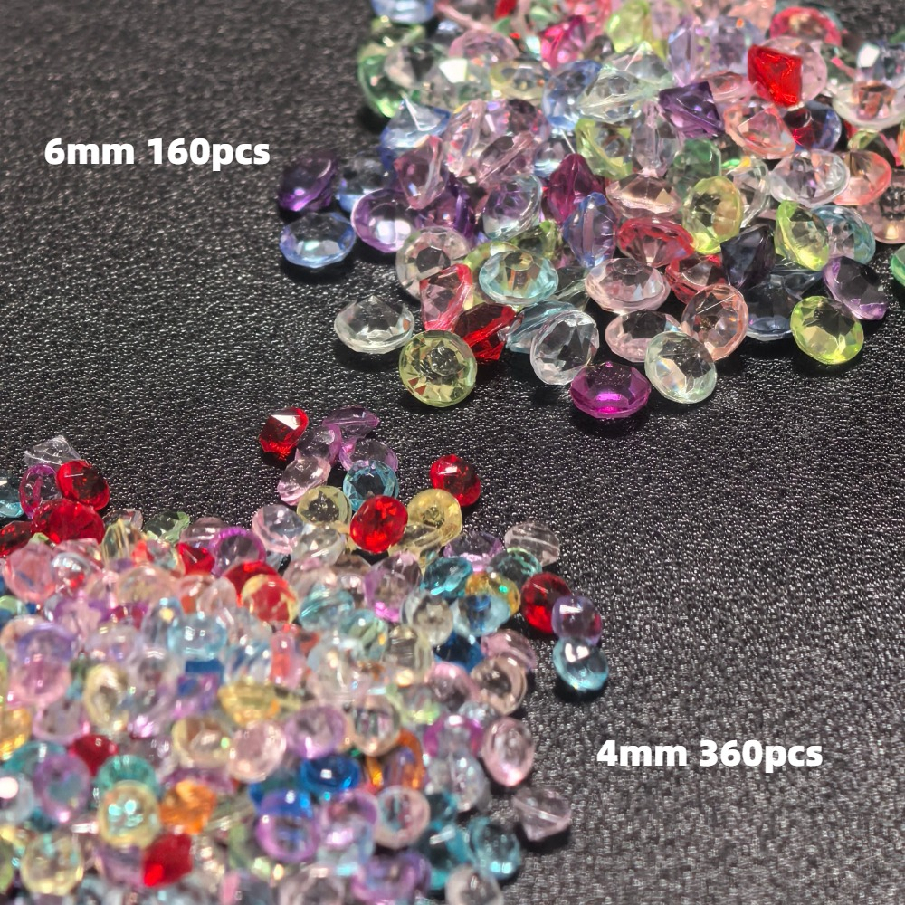 TEMU Random Color 520pcs (. 4mm 360pcs And 6mm 160pcs) Acrylic Fake Diamonds, Gems, Craft Gems, Craft Crystals, Crystal Table Decorations, Desktop