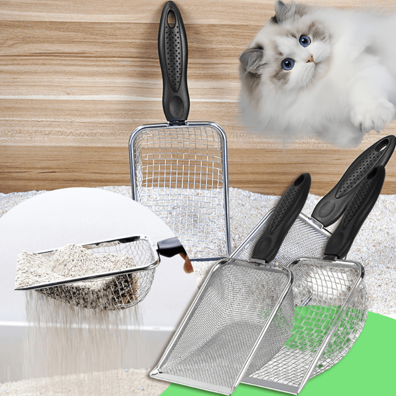 

2pcs Cat Litter Sturdy Litter Cleaner Corner Shovel Stainless Steel Mesh Litter Shovel Easy To Clean Reptile Terrarium Sand Waste Beach Shovel (black)