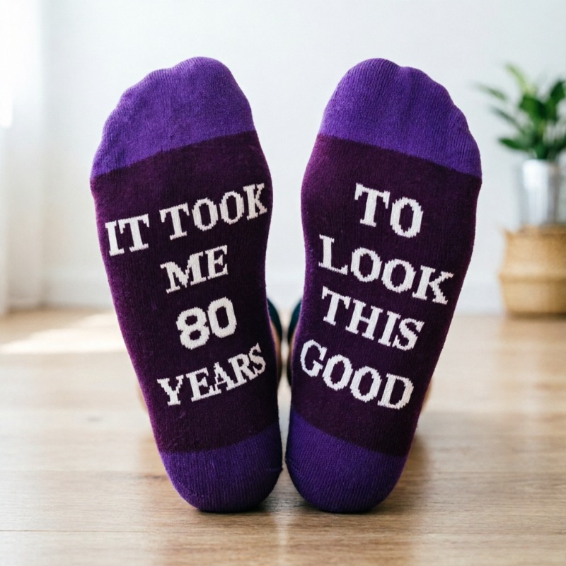 TEMU 1 paire de chaussettes Quazilli pour femme pour 80e anniversaire - à pois avec numéro 80 (convient pour , maman, mamie) - cadeau pour 80 ans,