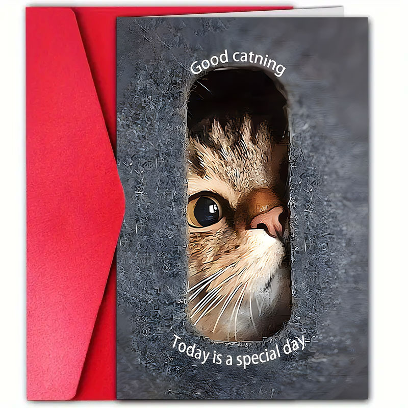 

1pc, Cat Birthday Card (12cm*18cm), Unique Greeting, Creative Paper Card With Envelope, Cat/dog Owners, Friends, Family, Unique Birthday Wishes, Humorous Pet-themed Card