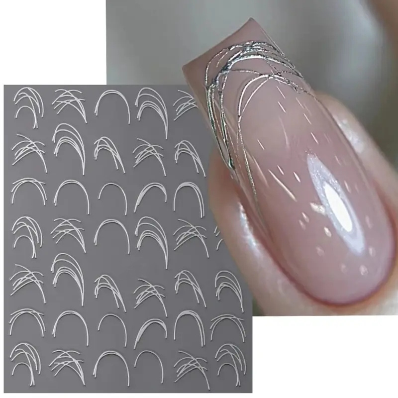 shiny 3d nail stickers and decals - silvery white metallic stripes | Free Shipping On Items Shipped From Temu | Temu Nigeria