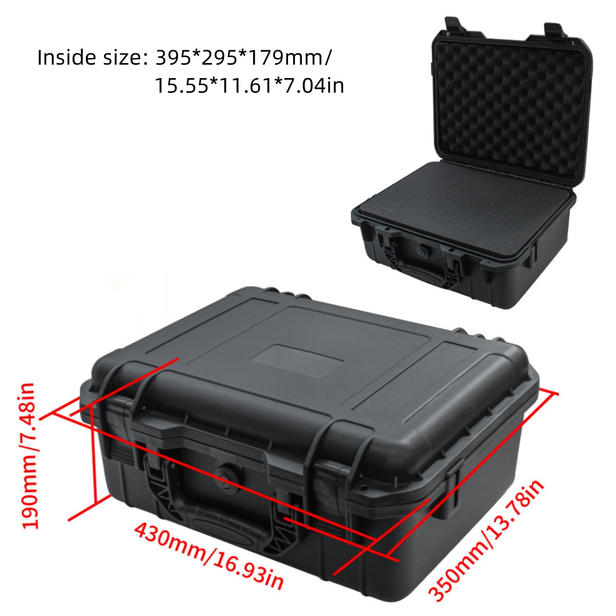 TEMU 1pc Zware Beschermende Toolbox Set met Geknipte Spons Inzetten - Duurzame Plastic, Schokbestendige Apparatuur Opslag Box voor Camera's, Drones,