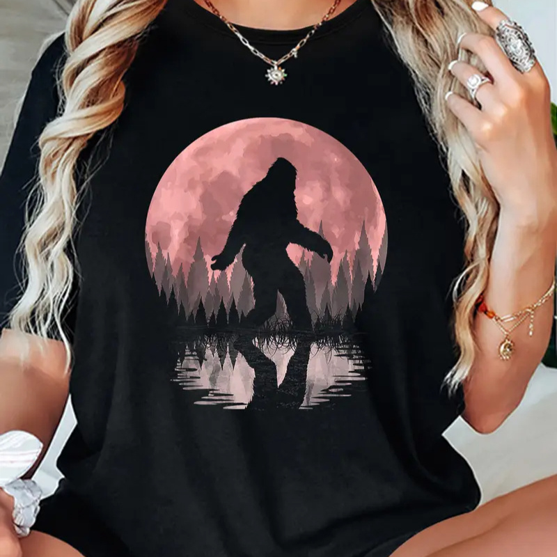 

Stylish Cotton T-shirt With Unique Creature And Print, Round Neck, Short Sleeve - For All , , Trees And Mountains, Women