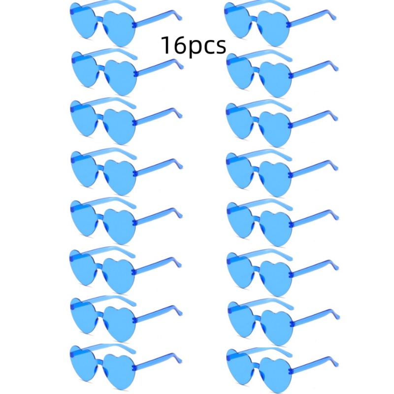 Image of 16pcs Easy Frameless Heart-shaped Decorative Glasses, Trendy And Cute Jelly Color, Suitable For Student Gatherings, Bachelor Parties, Birthday Parties, Wedding Ceremonies, Party Decoration Props