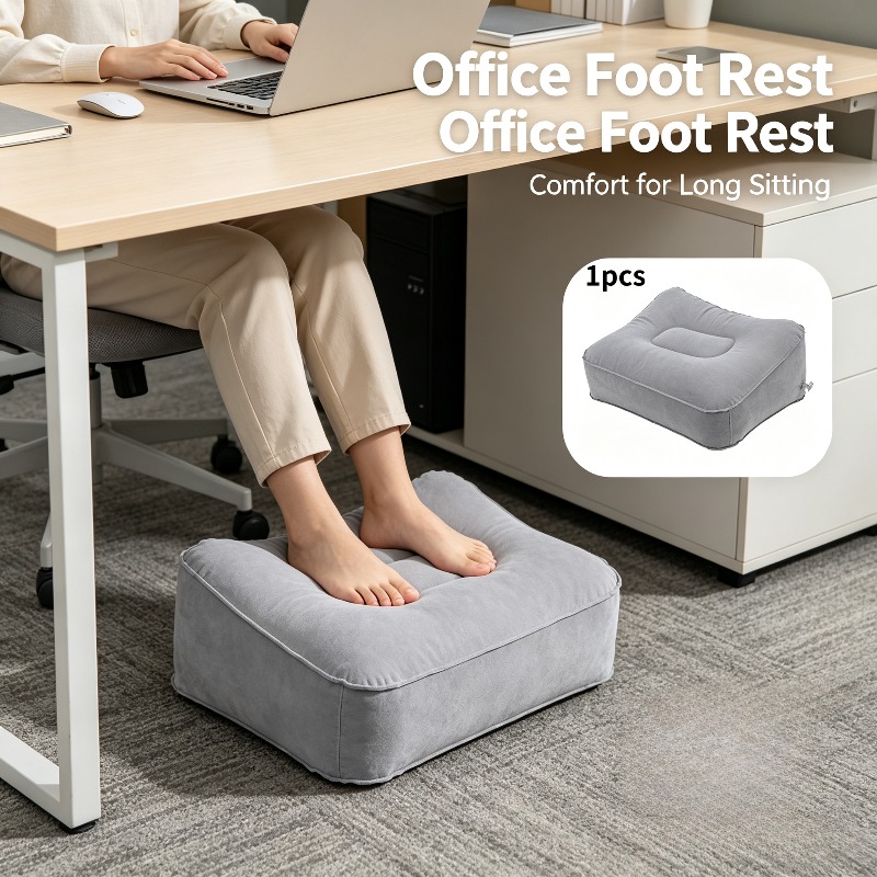 TEMU Portable Inflatable Footstool, Made Of Thickened Pvc Material, An Adjustable And Foldable Footrest. Suitable For Air Travel, Office Use, Home,