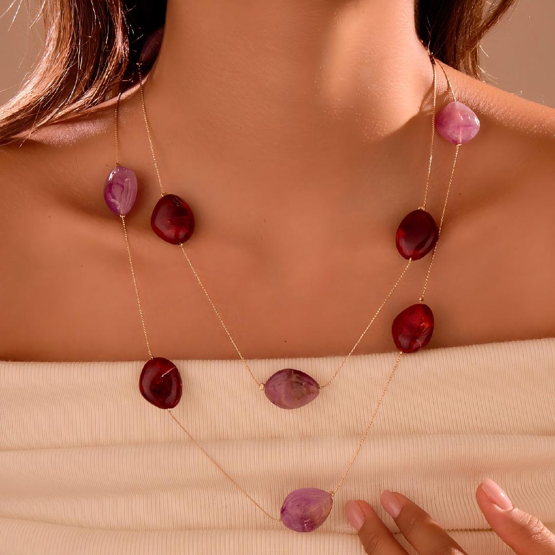 Image of 1pc Elegant Bohemian Fashion Long Sweater Necklace With Irregular Purple Resin Oval | Versatile For Daily And Party Wear, Ideal For New Year And Valentine's Gifts