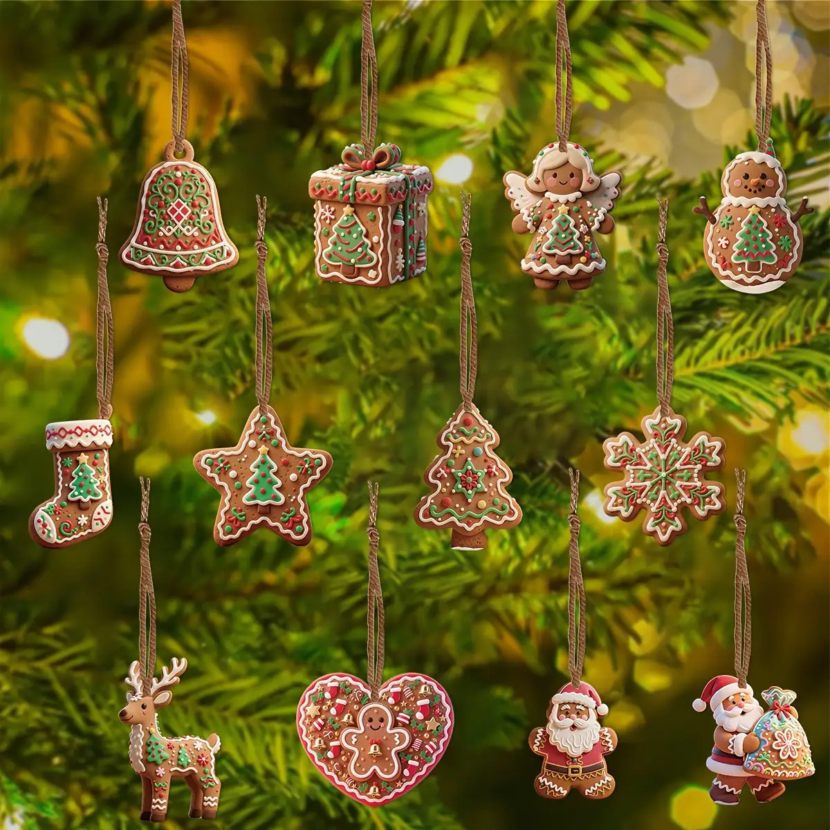 TEMU 24pcs Christmas Wooden Ornament Set, Gingerbread Party Collection, Vintage Tones, Perfectly Suitable For Christmas Tree Decorations, Home Decor,
