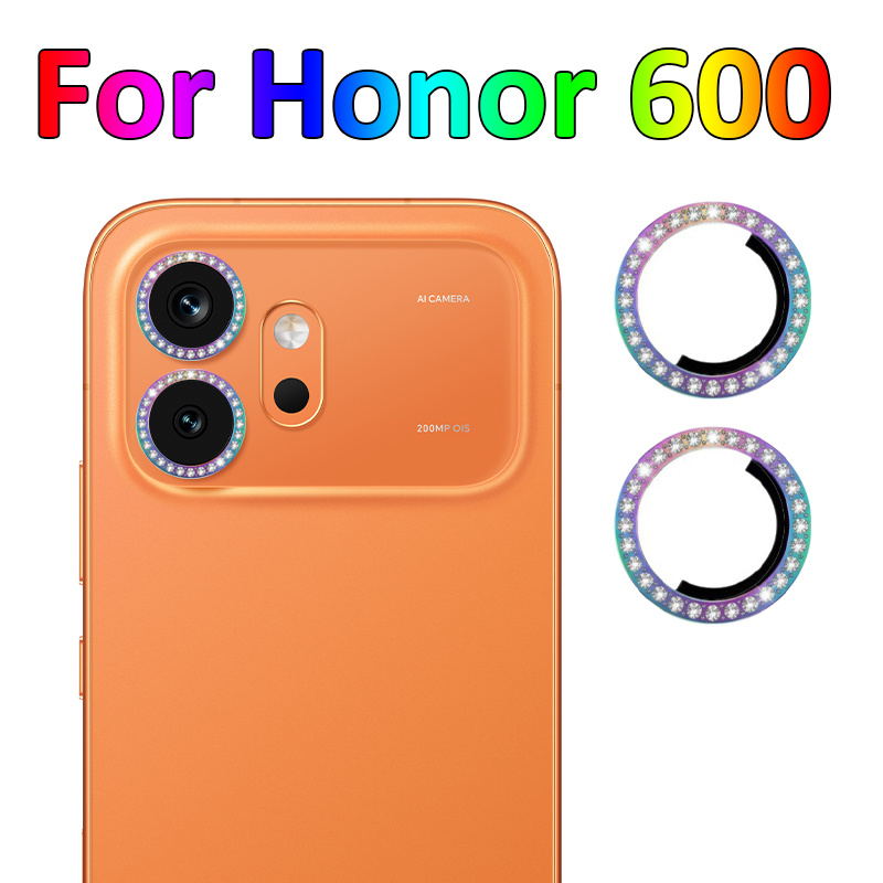 TEMU 2 protectores de lente de cámara con diamantes de brillantes de cobertura total para Honor 600, 9H, antiarañazos, a prueba de golpes,