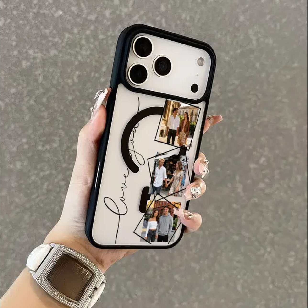 TEMU para Teléfono - Personalizada para Teléfono: 1 Magnética Transparente, Personalizable o 4 Collage de Fotos, Compatible con iPhone 17/16/15 Pro