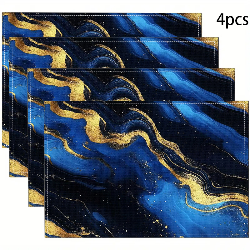 

4pcs/6pcs/8pcs New Mats Insulation Mats, Simple Modern Western Style Mats, Blue Pattern Table Mats, Home Use Table Mats, Insulation Mats, Western Style Mats