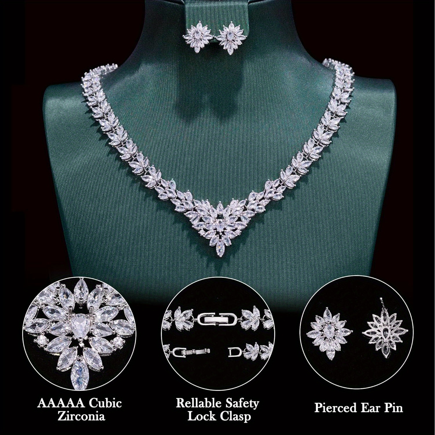 925 silver flower zirconia jewelry set including necklace and earrings fashionable and luxurious suitable for weddings and banquets gifts for mothers wives female friends with exquisite gift box Product details 4