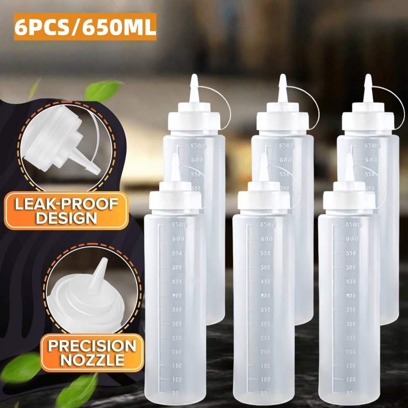 TEMU 6pcs 650ml Kitchen Supplies Plastic Squeeze Jars Commercial Squeeze Jars Salad Jars, Dressing Squeeze Jars - Refillable Narrow Tip Squeeze Jars,