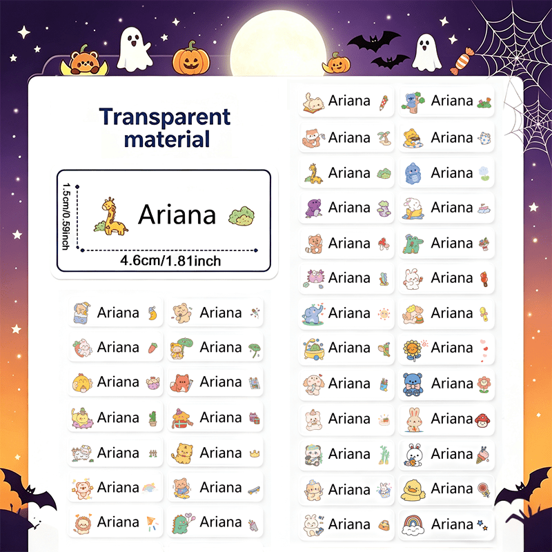 TEMU Custom Transparent Cartoon Name Labels, Personalized Name Tag Stickers Medium Size, Waterproof Adhesive Decals For Holiday Gifts, Water Bottles,