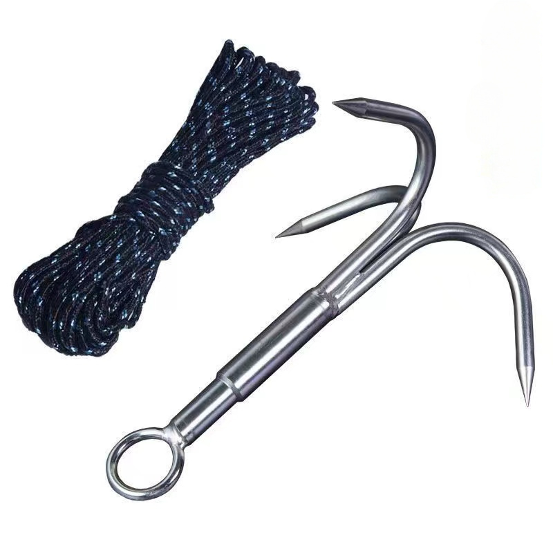 Image of Multi-functional Flying Tiger Anchor For Fishing, Grass Clearing, And Outdoor Hunting - Strong Stainless Steel Hook With 787.4 Inches Nylon Rope - Silver