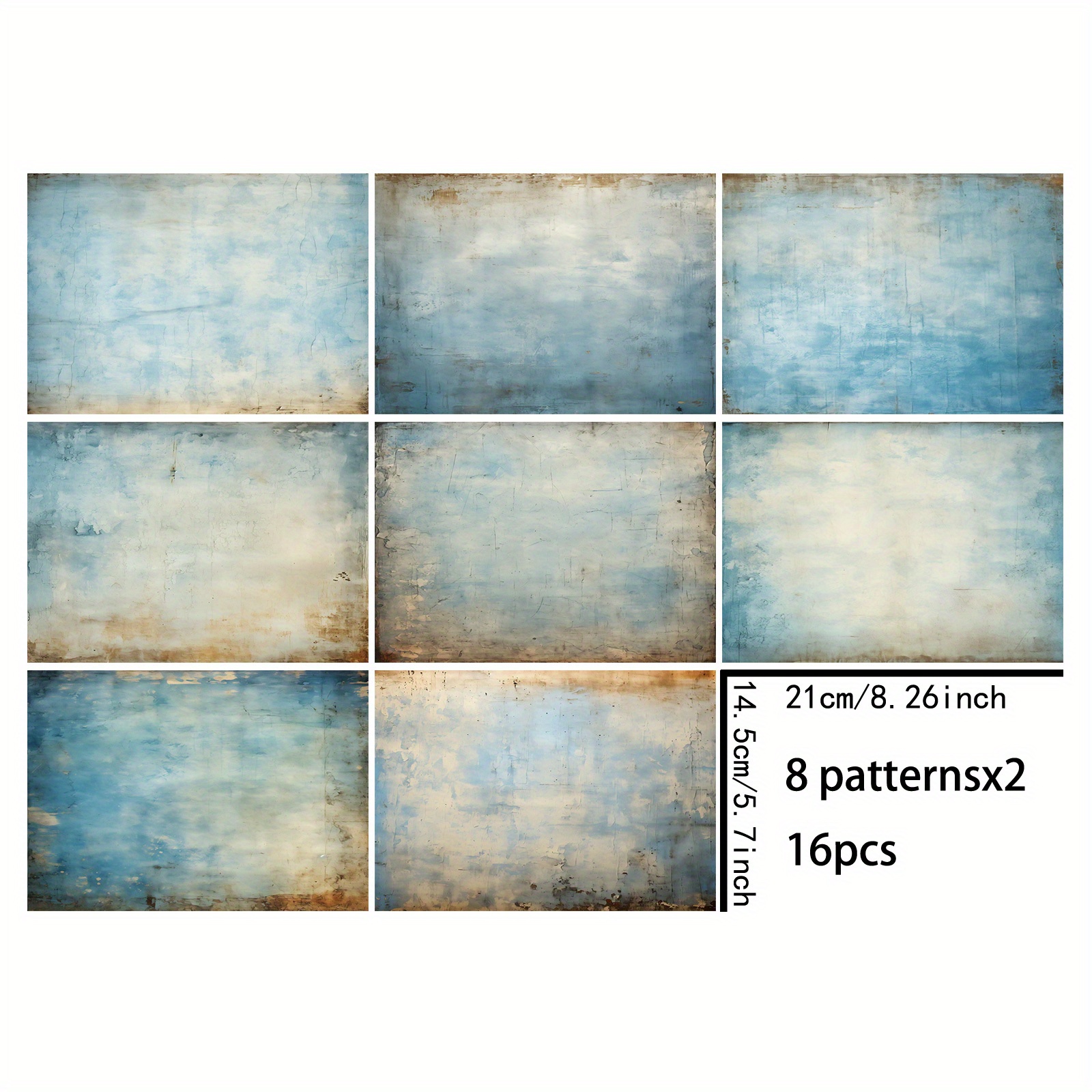 16pcs A5 Size Blue Gradient Textured Background Material Diary Planner Cardstock For Journaling And Crafting