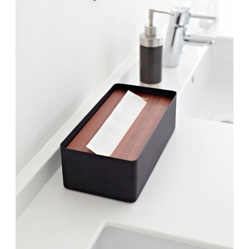 modern rectangular tissue box holder with walnut wood lid -   & natural  ,   tissue dispenser organizer with top storage shelf for bathroom, living room, office - durable metal & wood construction, space-saving design, decorative home storage solution, modern decor accessory, bathroom organizer, kleenex box cover, tissue box cover Product details 2