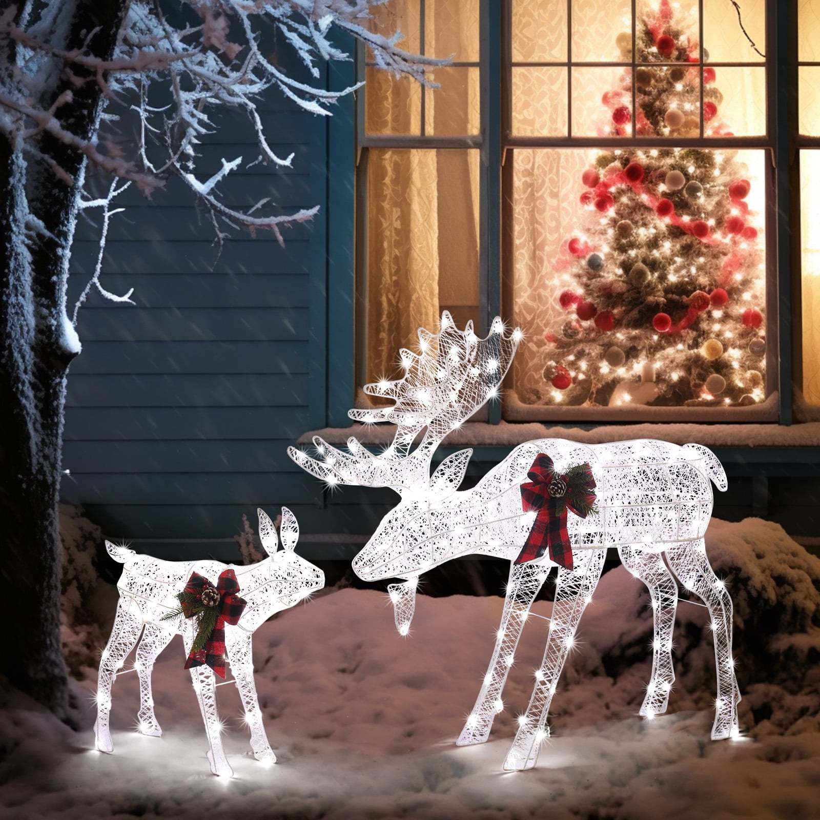 

2pcs Set Of 4ft Family Christmas Decorations With 200 Led Lights - , Outdoor Yard Reindeer Display