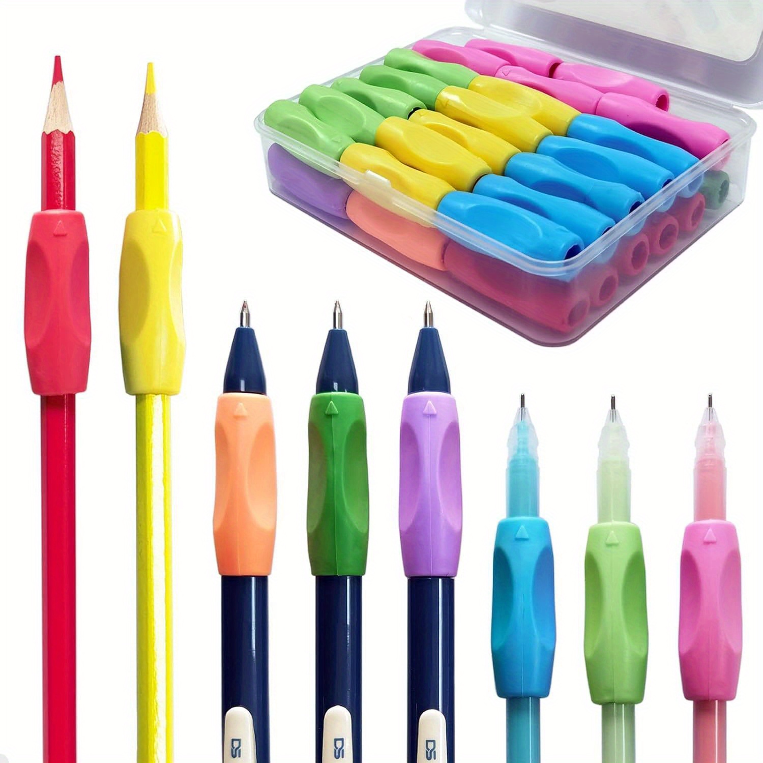 TEMU Lot aléatoire de 11 pinces à crayon en silicone - Pinces ergonomiques réglables pour débutants, correction de la posture et stabilité de ,