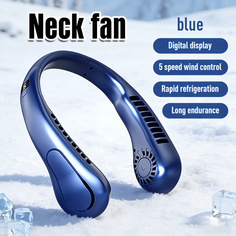 Abudodo Portable Neck Fan - Adjustable Silicone Personal Cooling Fan, Usb Rechargeable Lithium Battery, Led Display - Leafless Design, 5 Speed Settings, Powerful Airflow Travel, Outdoor And Indoor Use