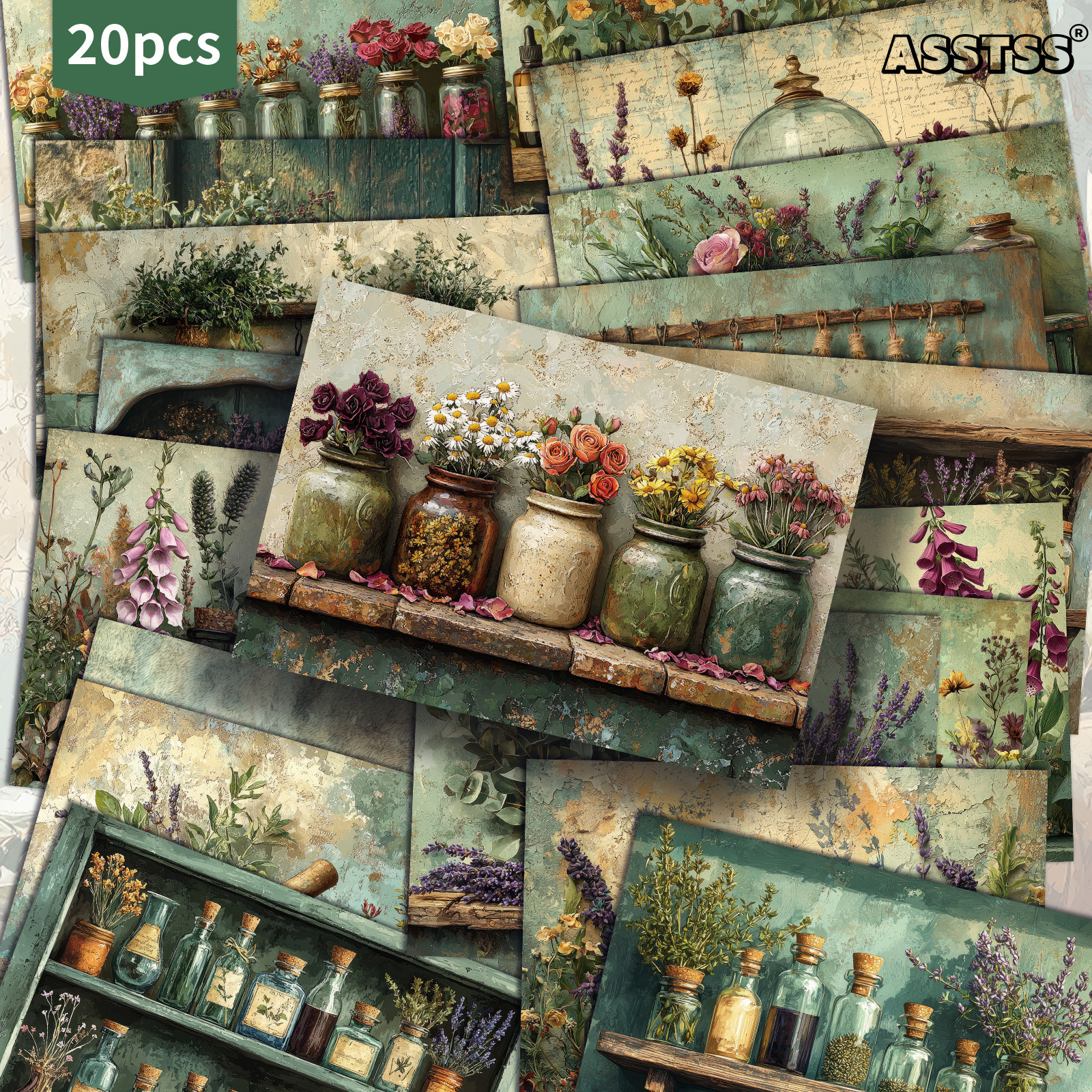 TEMU 20-pack Asstss Vintage Botanical Apothecary Postcards Suitable For Scrapbooking & Crafting - Retro Pinup Medicinal Cards, 4x6 Junk Journal