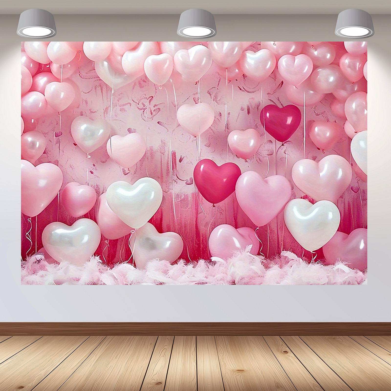 

1pc Romantic Polyester Backdrop With -shaped Balloons, Anniversary & Celebration Decor, No Power Needed, Love Themed Photography Background Party Banner