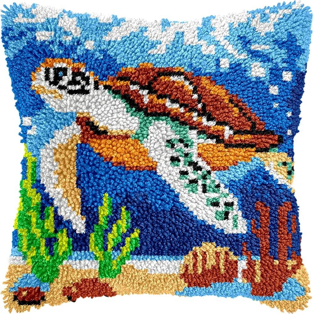 Adult Hook Set Pillow Crochet Yarn Pre-printed Pattern Set Diy Pillowcase Hook Carpet Craft Set Home Sofa Decoration 43.18cm .18cm 16.93-inch * 16.93-inch (turtle)