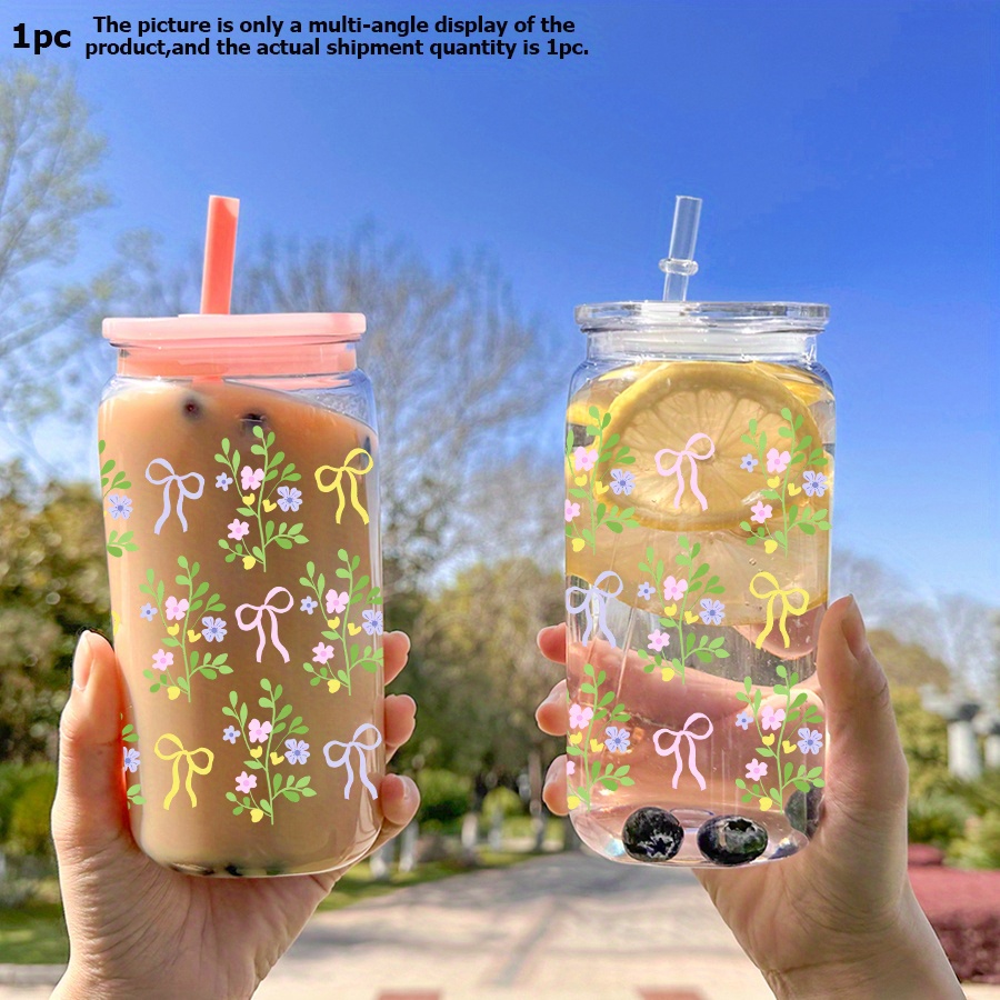 16oz floral water bottle with lid & straw - pink & yellow flower pattern,  durable plastic, bpa-free, home, travel, and gifts for friends, family, or  colleagues, home hydration solution | vibrant drinkware |