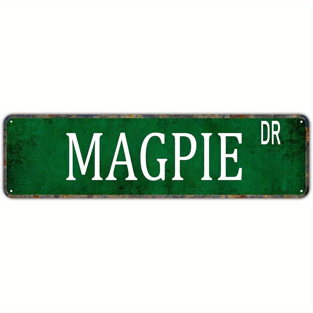 TEMU 2d Flat, 4x16 Inch Vintage "magpie" Metal Wall Sign - Rustic Green Street Decor With White Text, Iron Frameless 2d Flat Art For Home, Bar,