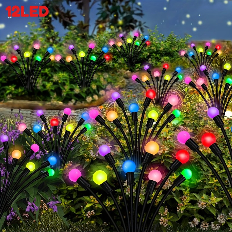TEMU Solar Garden Lights, Firefly Lights, Solar Outdoor Lights - 8 Lighting Solar Swinging Lights, Suitable For Yard Patio Decoration, Garden Decor,