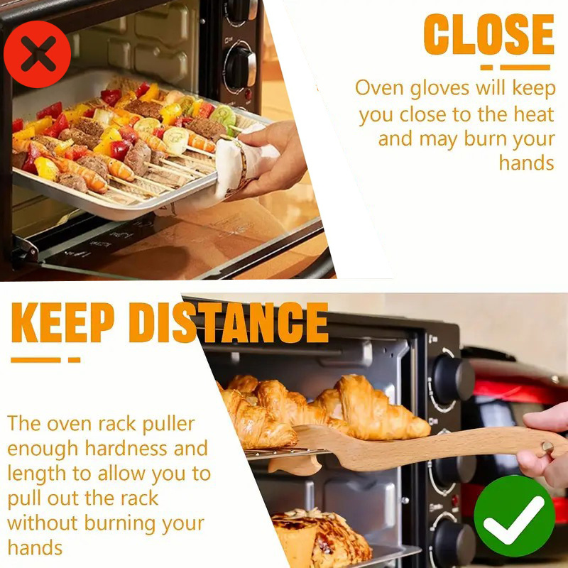 

1pc Wooden Oven Rack Pull Rod - Heat Resistant Kitchen Tool For Safe Handling, Food Contact Safe, Essential For Home & Restaurant Use