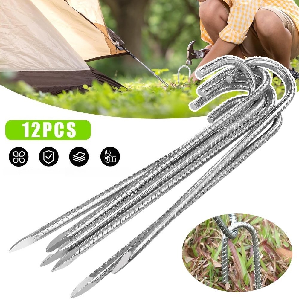 Image of 12pcs 30cm Galvanised Steel Ground Anchors, 8mm Heavy Duty Stake Pegs, Rust Resistant Firm Fastening For Tents, Trampolines, Garden Poles And Outdoor Camping