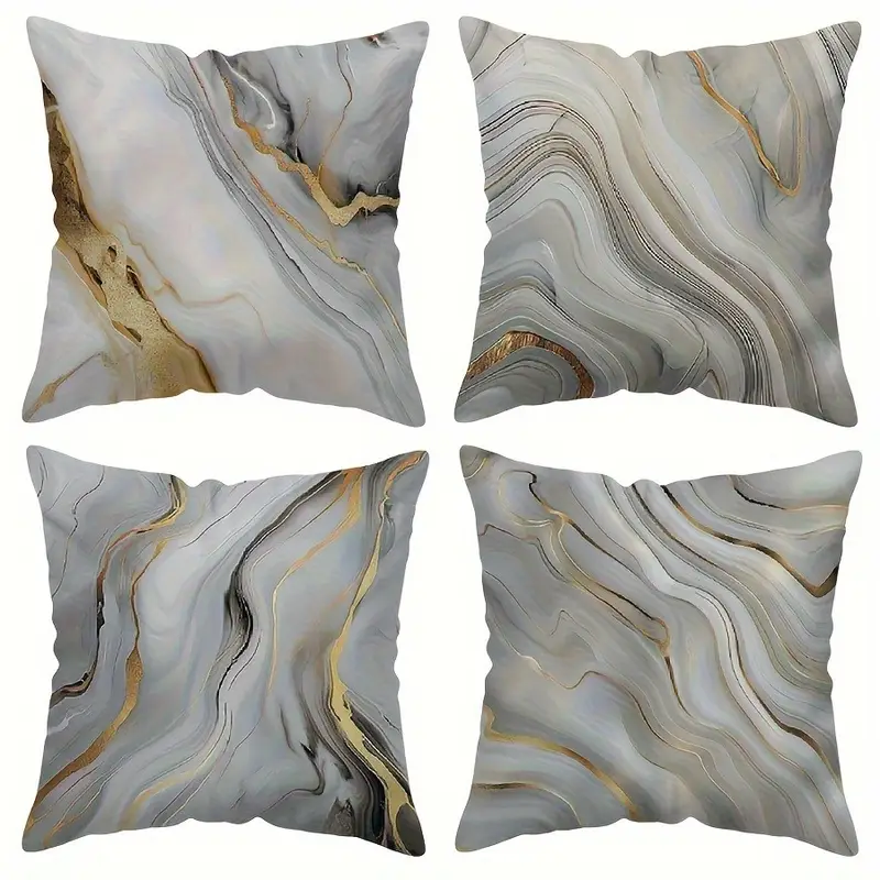 4pcs double sided printed marble geometric pattern pillow covers soft plush with zipper closure machine washable multiple sizes for living room bedroom sofa decor pillow covers for living room bedroom accessories marble pattern pillows luxurious texture 2d flat Product details 0