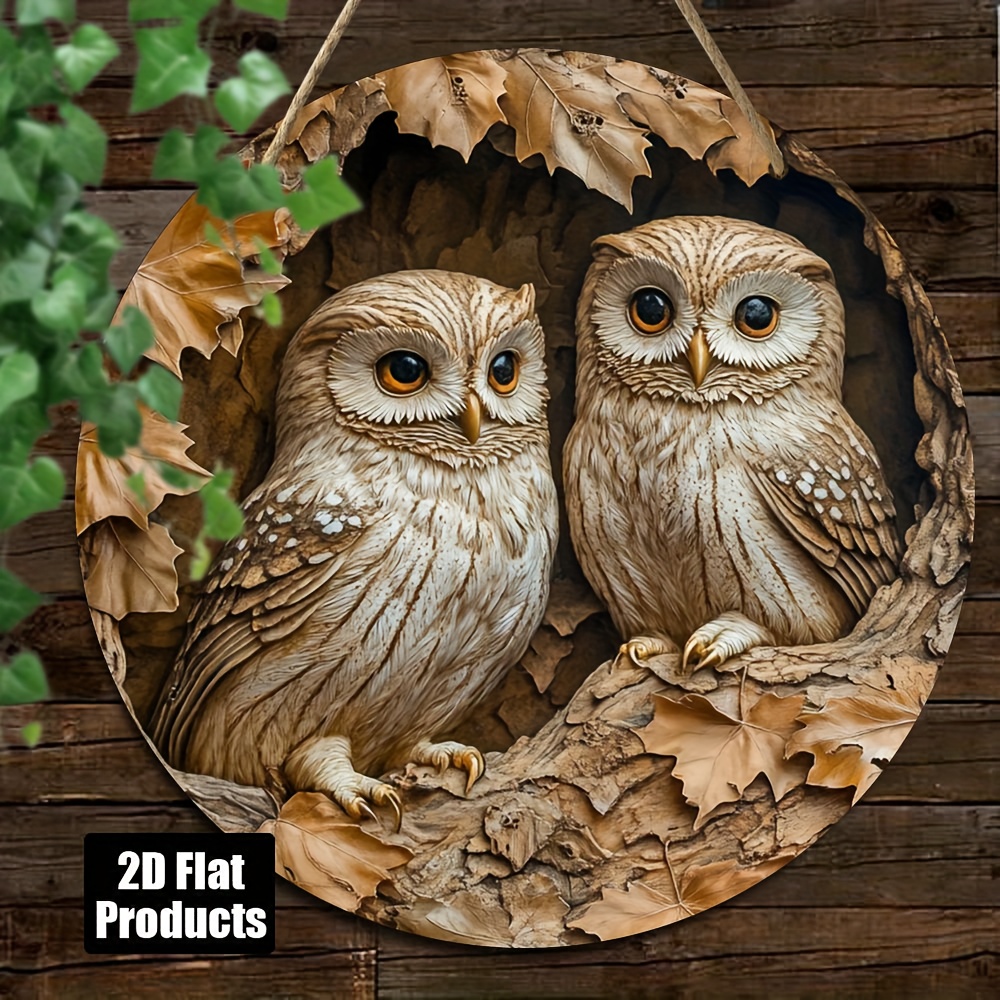 TEMU 2d Flat Owl-themed Round Wooden Sign (8*8 Inches / 20*20 Cm), Home Parties And Festive Hanging Decorations, Suitable For Family, Cafes, Offices,