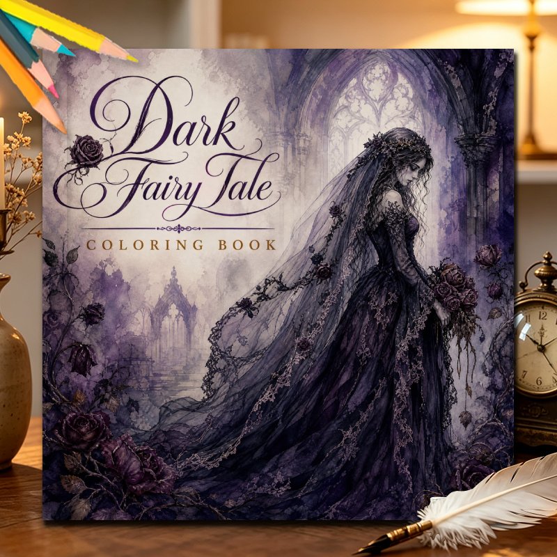 TEMU Livre de coloriage pour adultes Dark Tale : Livre de coloriage gothique sur le thème de la mariée, anti-stress et de relaxation, un cadeau idéal