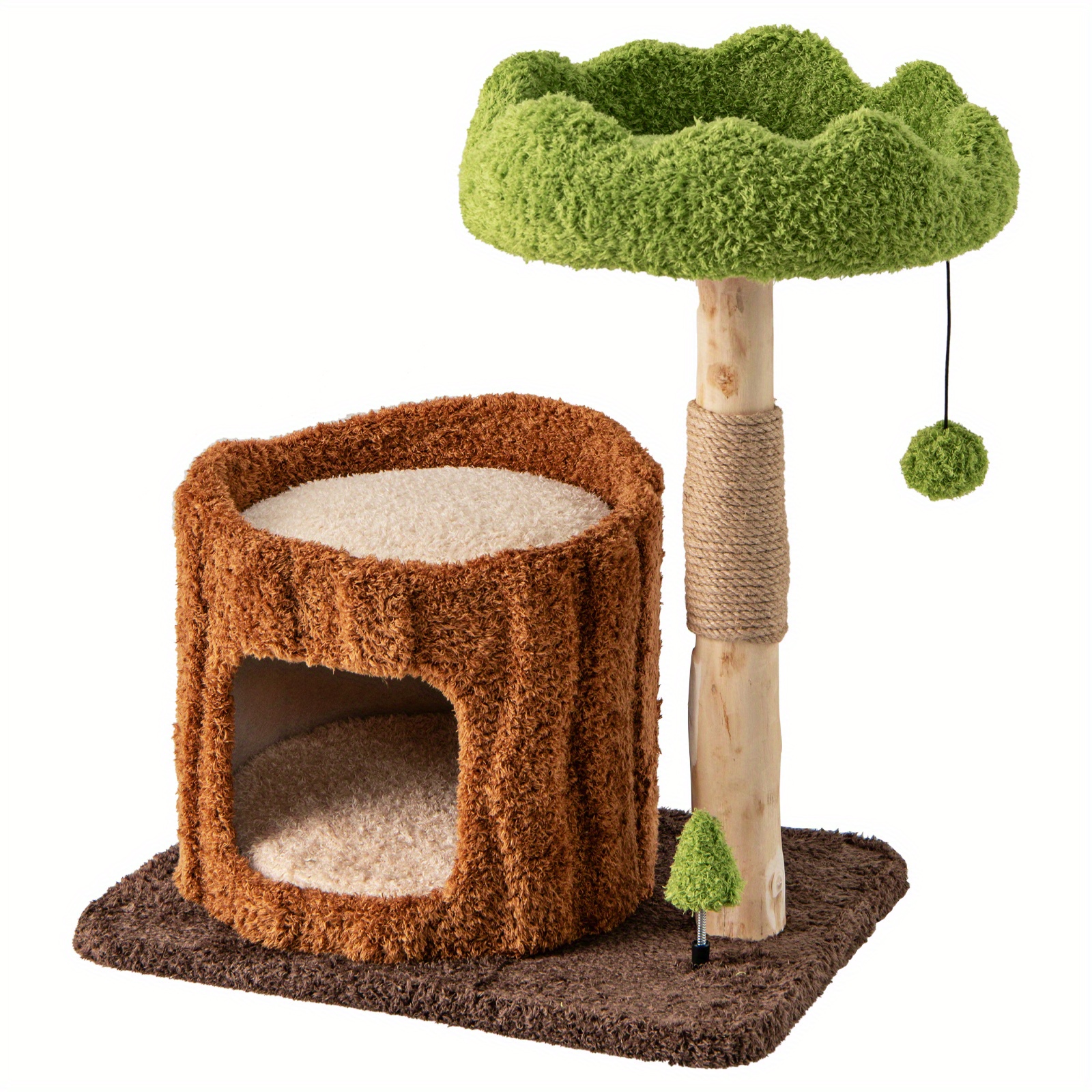 Image of Multifunctional Cat Tree, Modern Cat Tower W/ Sisal Covered Scratching Posts, Top Perch & Wide Round Platform, Tree-shaped Toy, Furniture
