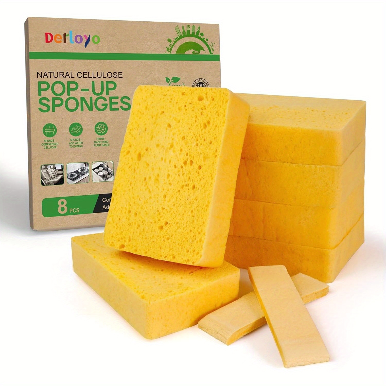8-count Pop Up Cellulose Sponges | Non-scratch Kitchen Sponges For Dishes, Bathroom, Cars | Natural Scrub Sponges