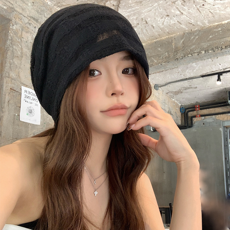 TEMU 【夏用】軽量通気性ビーニー、大きな頭の周囲にもフィット、フェイスヘッドラップ、オープンなルーズキャップ（レディース）