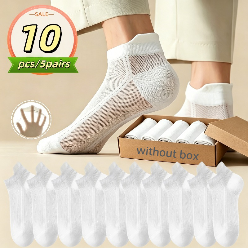 TEMU 10pcs/5 Pairs Women's Mesh Spring/summer Thin Short Socks, Men's Mesh Breathable Short Socks, Black And White Socks, Women's Low-cut Hollow-out