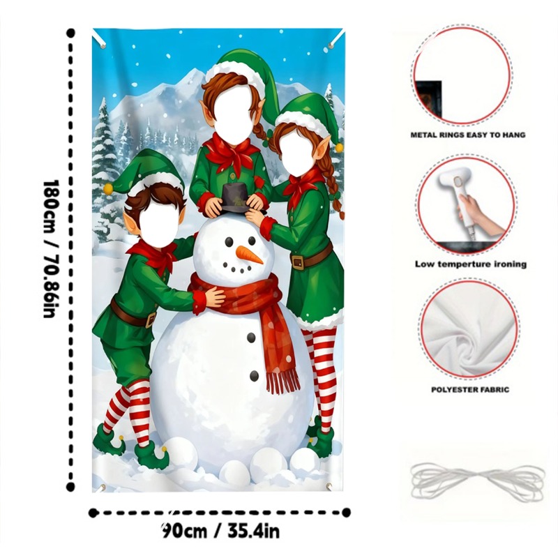 TEMU 2d Photo Booth Props With Elf Face Cutouts- Hollow- Game For Christmas, New Year& Parties- Banner Suitable For Family Photo Studio Background,