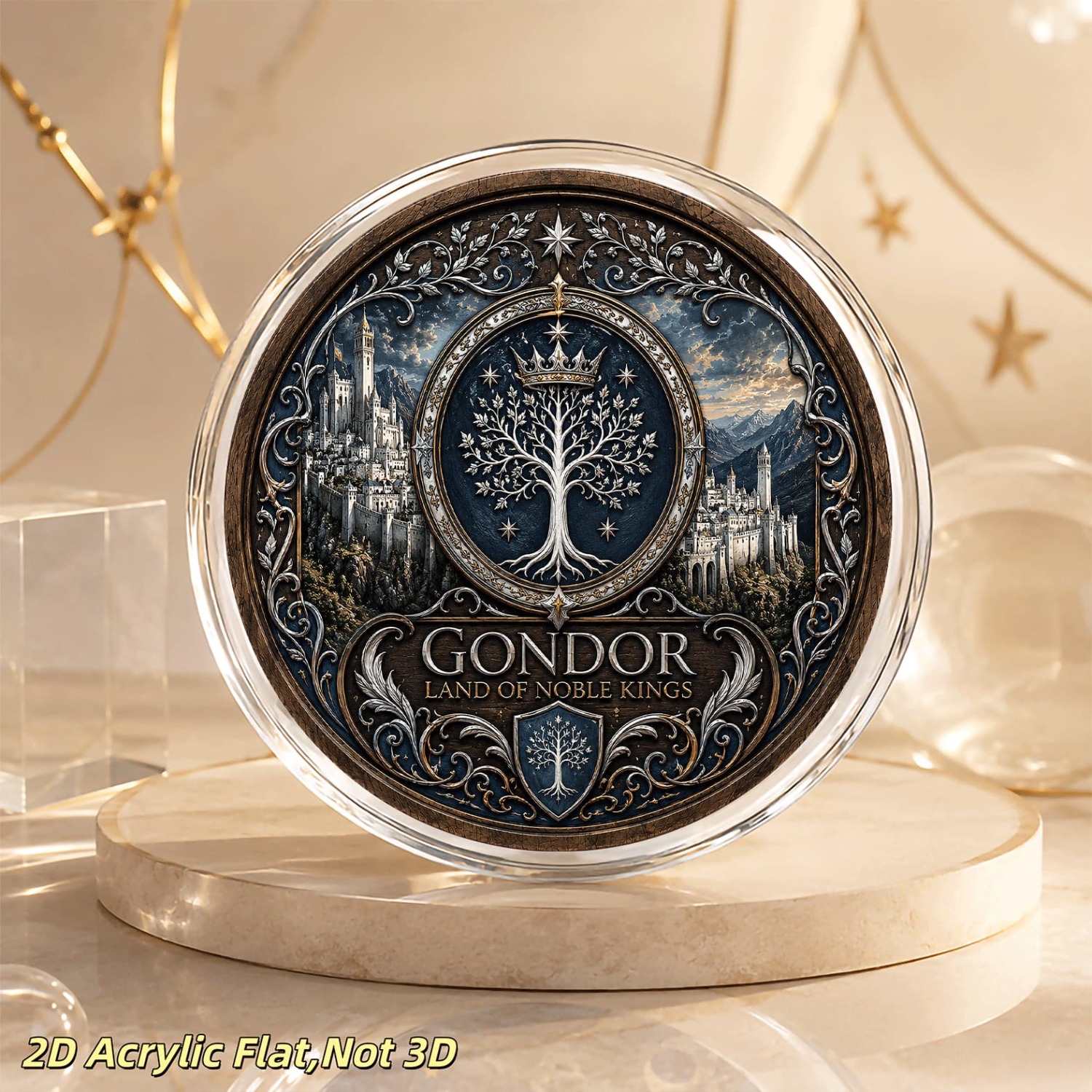 TEMU 2d Flat | Product: The Gondor White Tree Badge Circular Acrylic Fridge Magnet Decorative Sticker, Fridge Magnet, Suitable For Refrigerator,