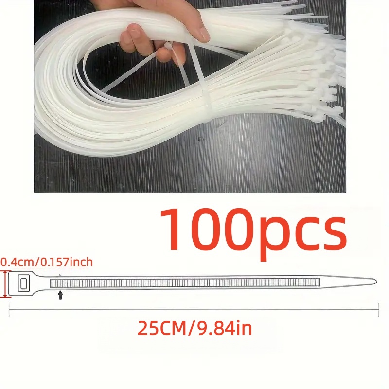 E-shop 100 Stück Nylon-Kabelbinder, Schwarz Weiß, selbstverriegelnde Kunststoff-Kabelklemmen, Bündelgurte, strapazierfähige Befestigungsschnüre,