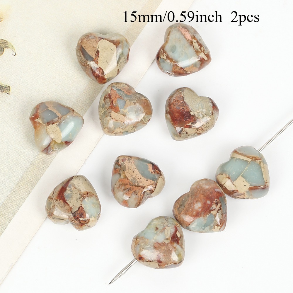 TEMU 2pcs Perle Naturali in Pietra Shoushan Jasper Sedimenti Marini - Perle Spaziatrici a Forma di da 15mm con Motivi Marmorizzati/Vene, Creazione di