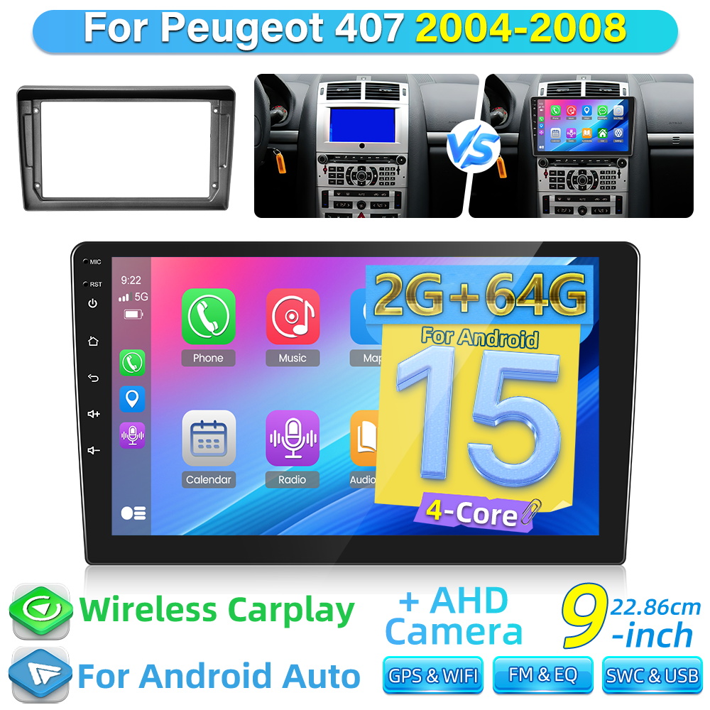 2g+64g 15 Double Din For 2004-2008 Car Stereo Auto, Car Radio 9 Inch Touch Link Gps Wifi Swc Eq Fm/ Rds + Ahd Backup Camera Halloween & Christmas, Multimedia