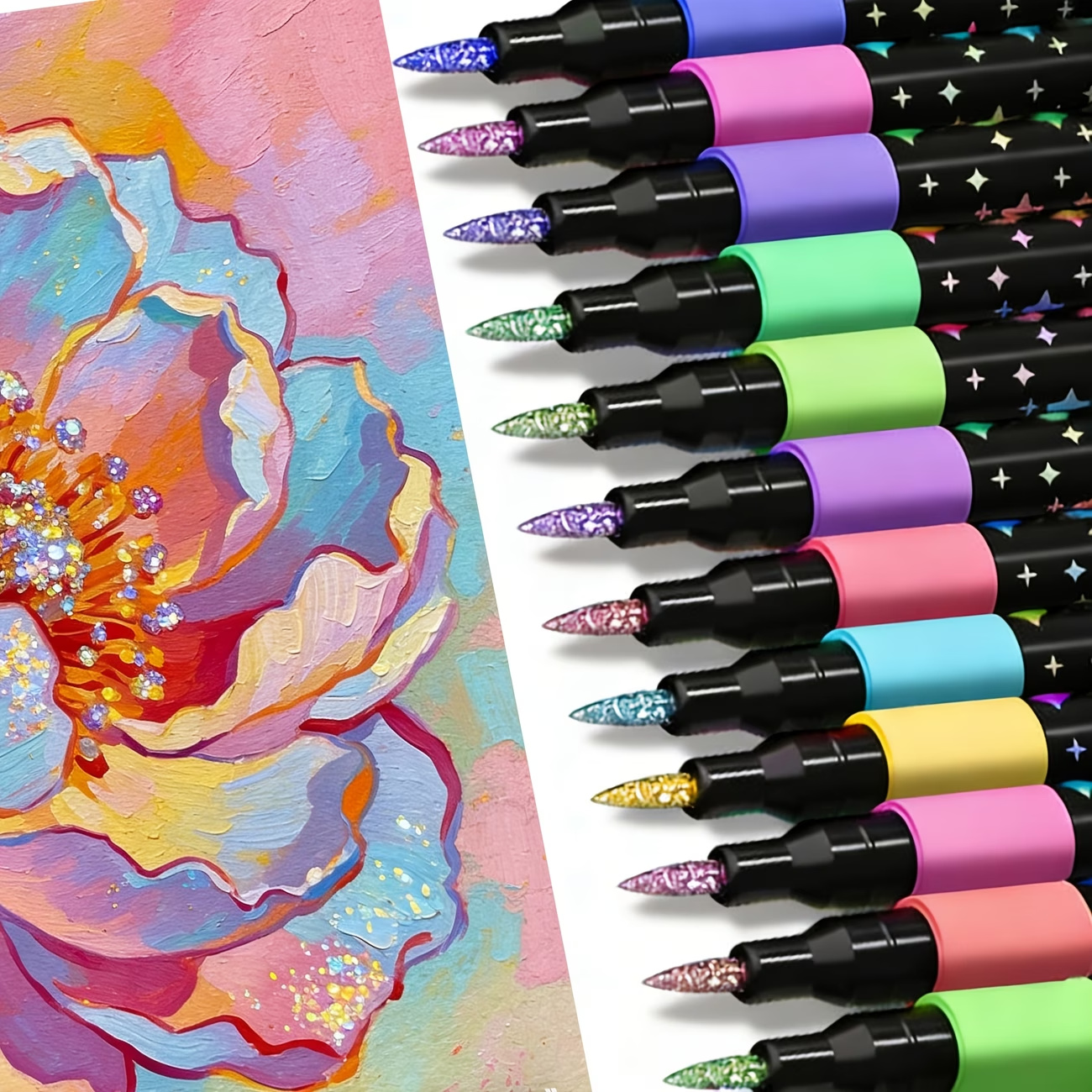 24 colors double headed glitter colored pens with fast drying   like ink fine   to base for scrapbooking card making journaling   colors double headed painting pens glitter marker set for artists coloring