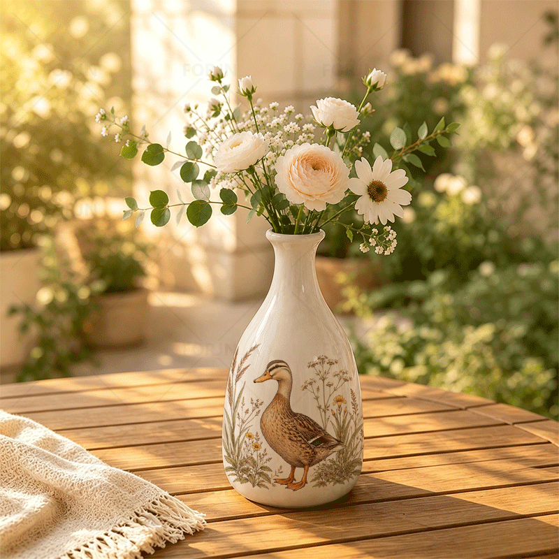 TEMU 1pc Forjn Ceramic Vase With Flowers Pattern - Bell-shaped Vase Suitable For Home Decor, Table Centerpiece, Modern Rustic Tableware Holder For,,