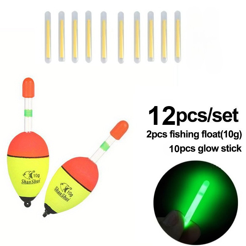 TEMU 12pcs Set Of Glowing Fishing Floats With A Luminous Rod - Eva Material, Spherical Shape With A Large Belly, Ideal For Carp And Carp, Perfect For
